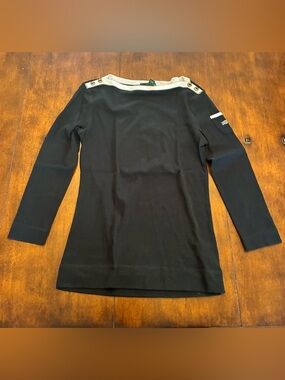 Lauren Ralph Lauren Black Top with White Trim and Gold Buttons
